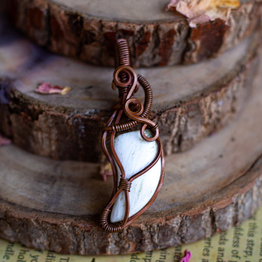 Scolecite Wire wrapped Pendant with leather Cord | Inner Peace & Spiritual Transformation