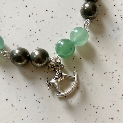 Bracelet associated with Prosperity & Confidence | Pyrite & Green aventurine with Charms