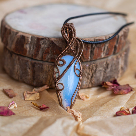 Opalite Copper Wire wrapped Pendant with Black Cord | Strengthen Relationship