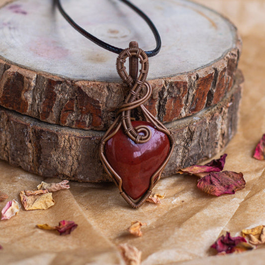 Red Jasper Copper wire wrapped Pendant with Black Cord |  Healing & Grounding