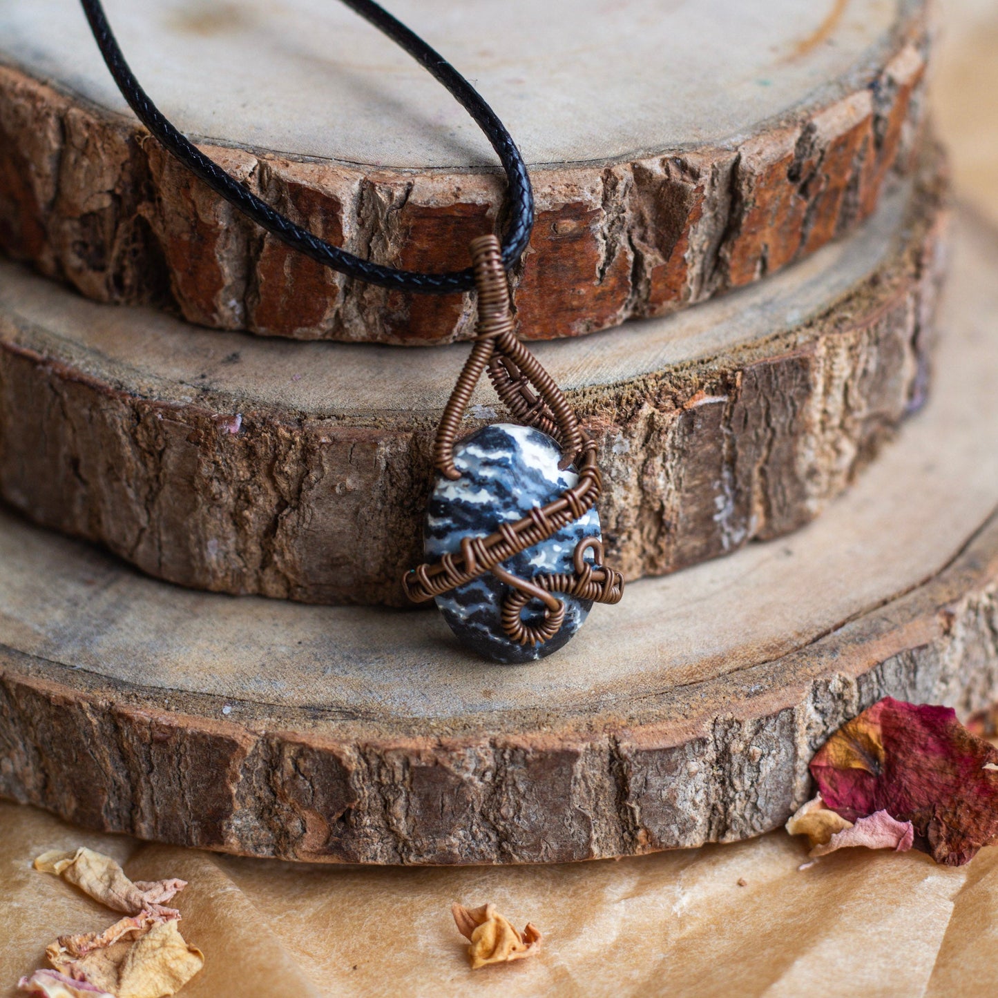 Zebra Jasper Copper Wire Wrapped Pendant | Balances Masculine & Feminine Energy