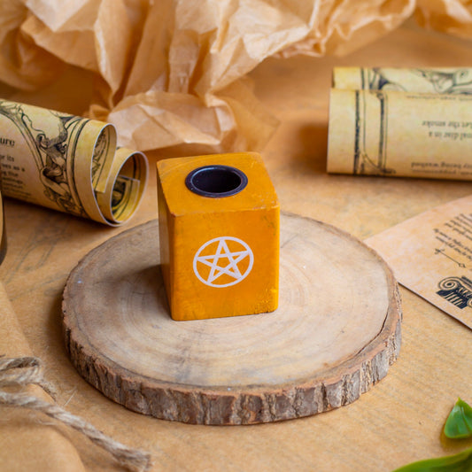 Wooden Chime Candle Holder with Pentacle Print