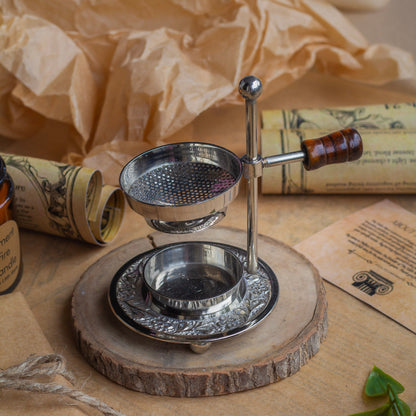 Silver Finish Incense Holder with wooden handle