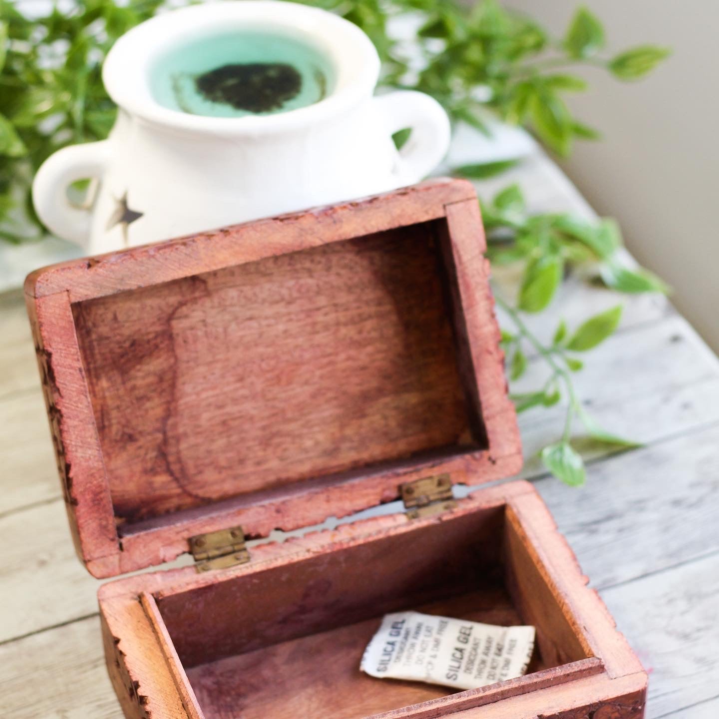 Triple Moon Carved Wooden Box