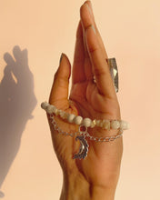 Load image into Gallery viewer, Rainbow Moonstone Bracelet with Moon Charm

