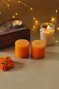 Lilith Small Orange Pillar Candle - 2 Inch Pack of 2