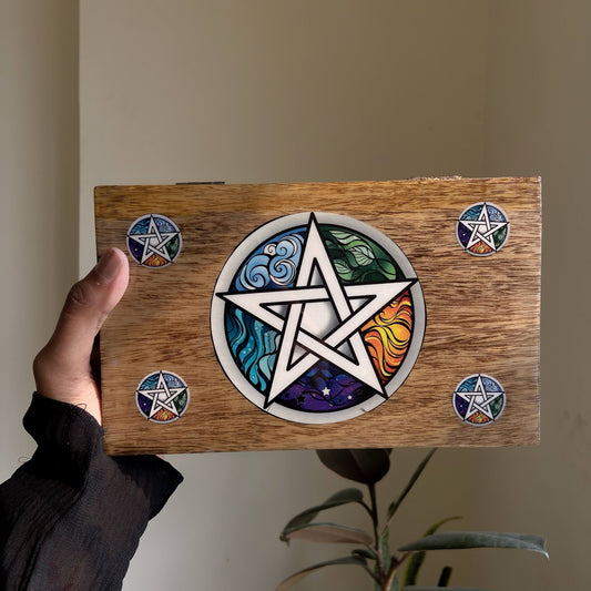 Pentacle Printed Wooden Box | Jewellery & Tarot Box