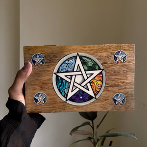 Pentacle Printed Wooden Box | Jewellery & Tarot Box