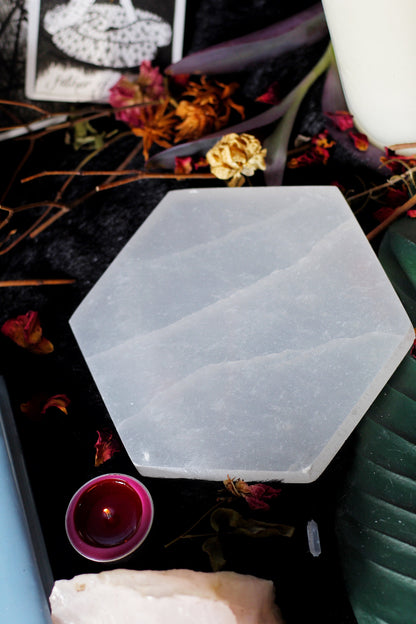 Selenite Crystal Charging Hexagon Plate | Selenite Tile | Selenite Plate - 1 Piece