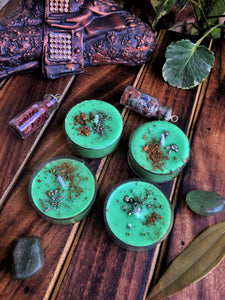 Green Tea Light Candles - Cinnamon & Pyrite
