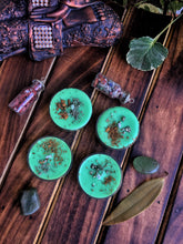 Load image into Gallery viewer, Green Tea Light Candles - Cinnamon &amp; Pyrite
