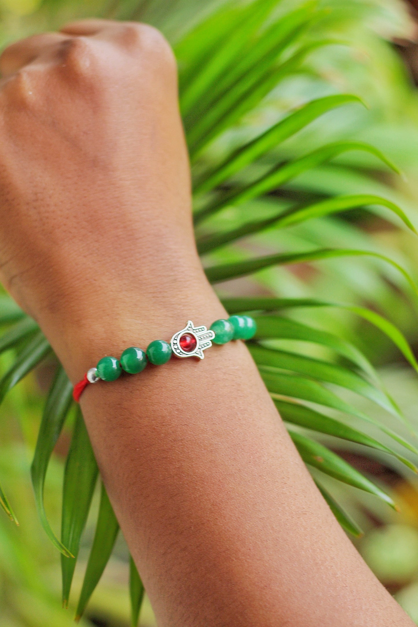 Green Aventurine with Hamsa Charm Rakhi