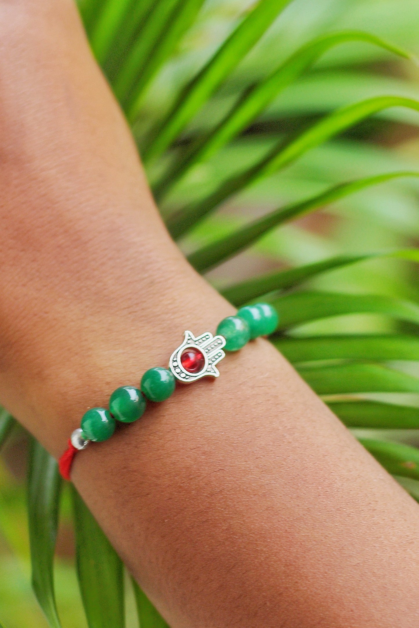 Green Aventurine with Hamsa Charm Rakhi