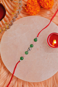 Green Aventurine and Rose Quartz Rakhi