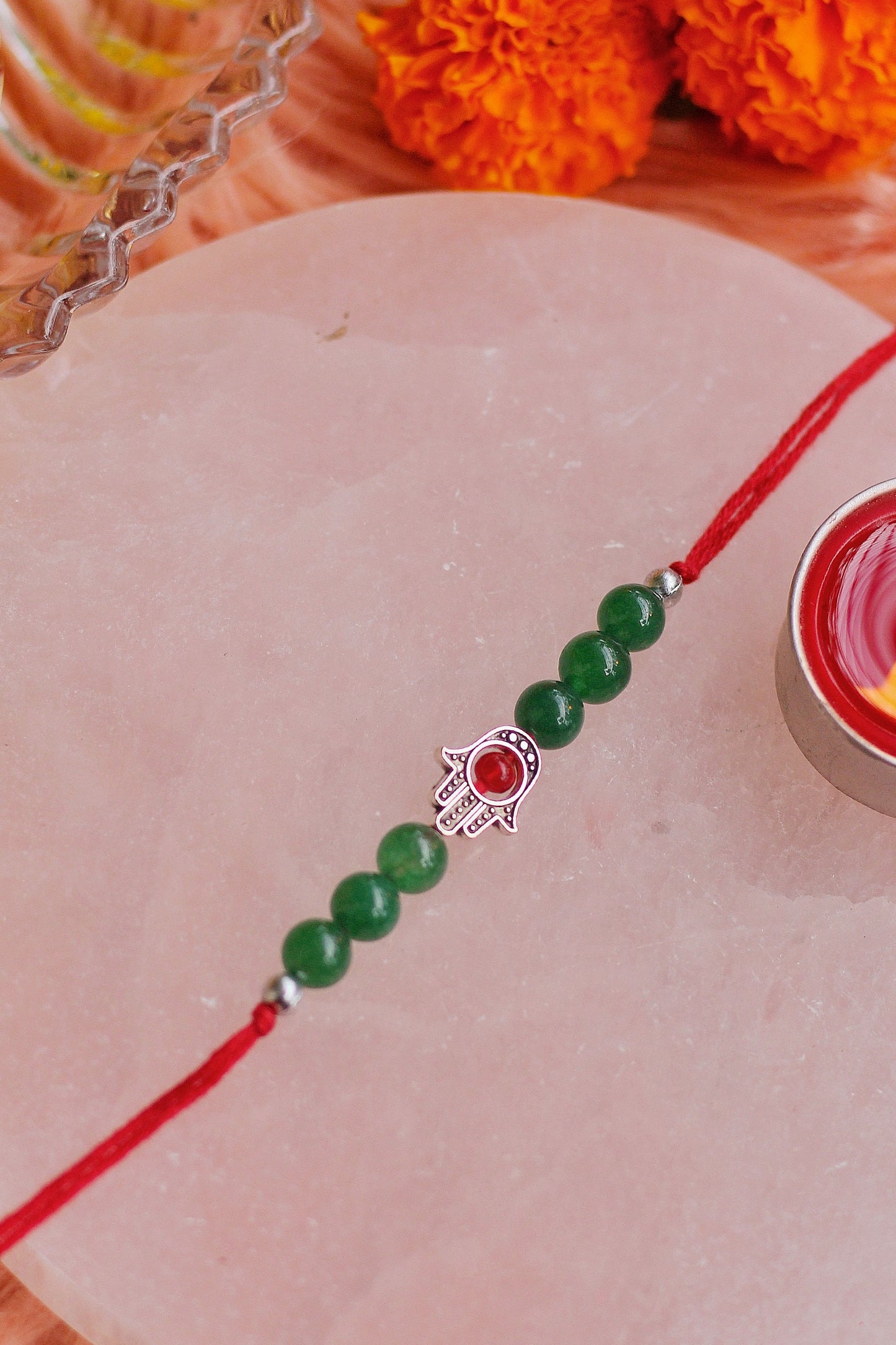 Green Aventurine with Hamsa Charm Rakhi