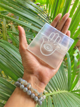 Load image into Gallery viewer, Selenite Charging Plate with the symbol of Hamsa | Selenite
