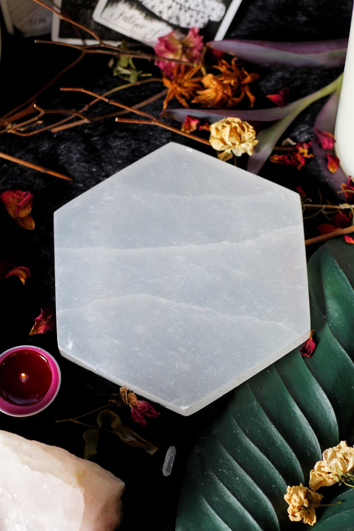 Selenite Crystal Charging Hexagon Plate | Selenite Tile | Selenite Plate - 1 Piece