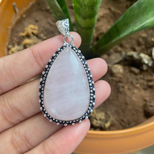 Rose Quartz Oxidised Statement Pendant | Stone of love & Self Love