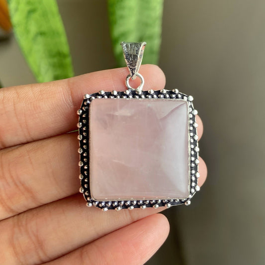 Rose Quartz Oxidised Statement Pendant | Stone of love & Self Love