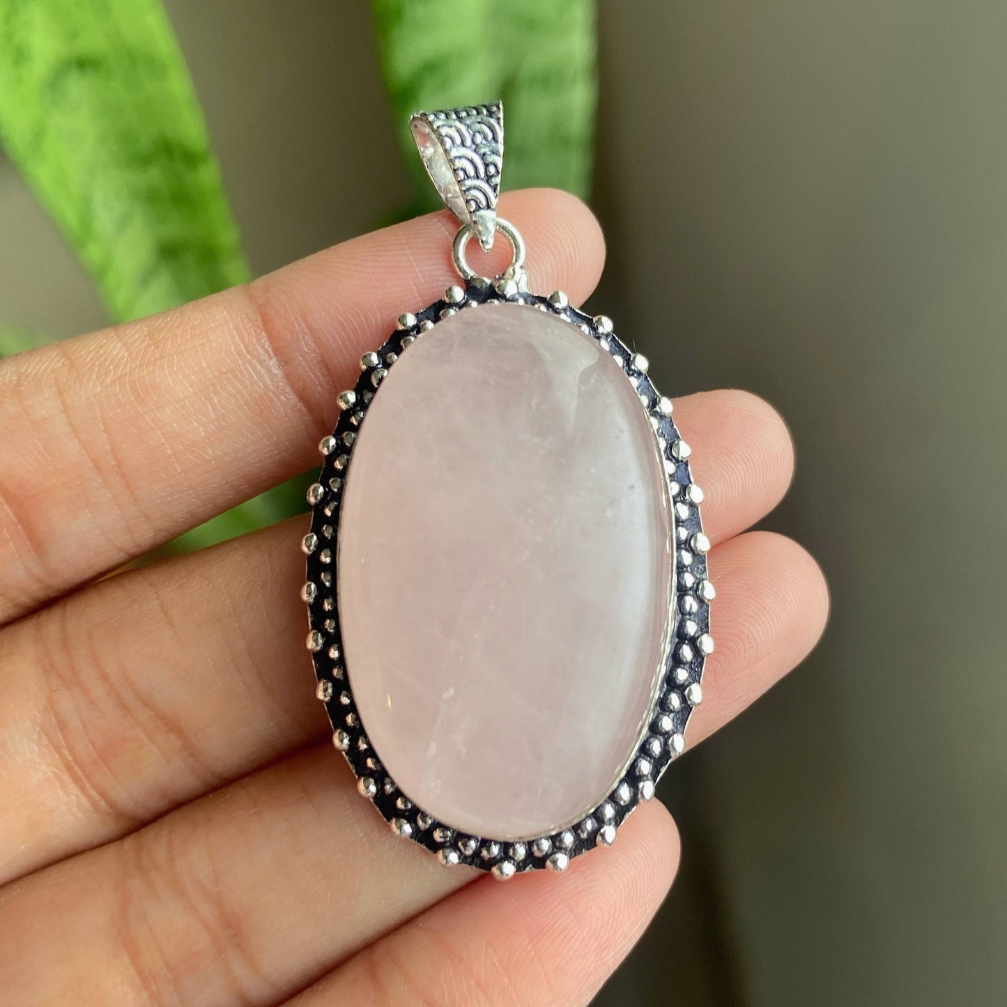 Rose Quartz Oxidised Statement Pendant | Stone of love & Self Love