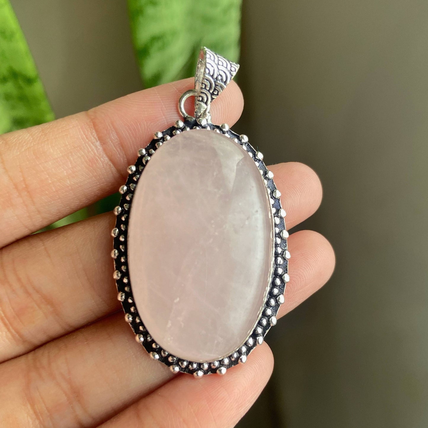 Rose Quartz Oxidised Statement Pendant | Stone of love & Self Love