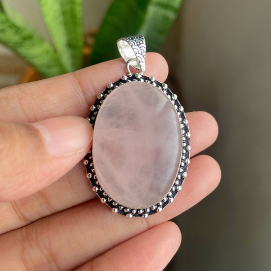 Rose Quartz Oxidised Statement Pendant | Stone of love & Self Love