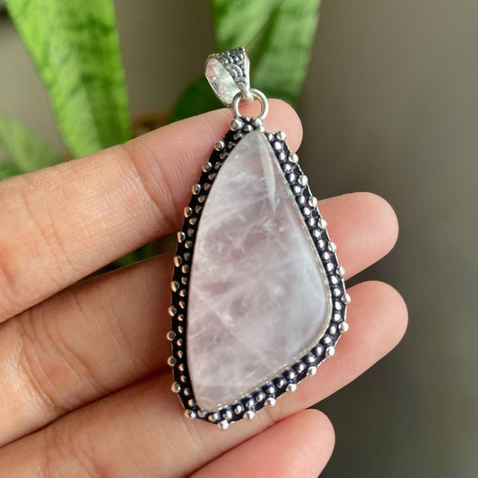 Rose Quartz Oxidised Statement Pendant | Stone of love & Self Love