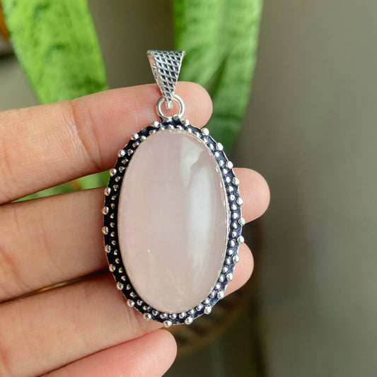 Rose Quartz Oxidised Statement Pendant | Stone of love & Self Love