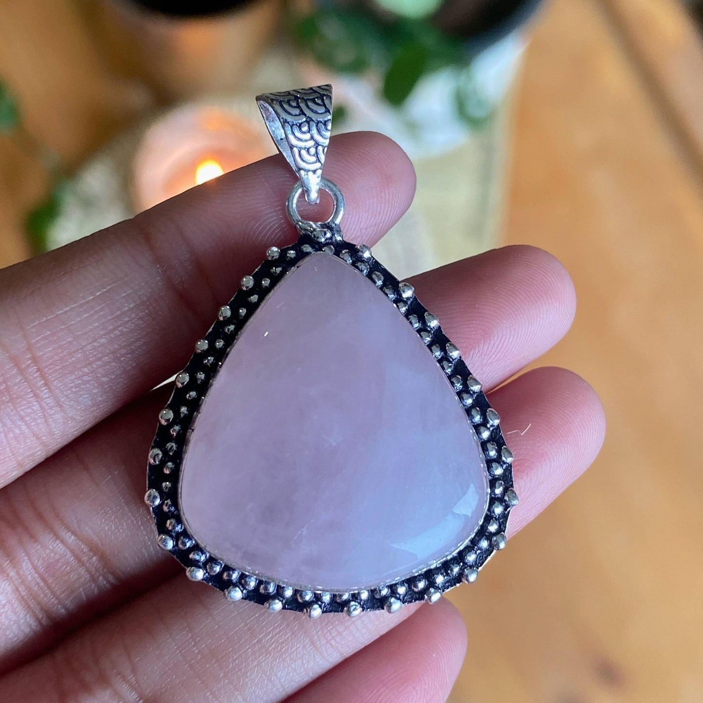 Rose Quartz Oxidised Statement Pendant | Stone of love & Self Love