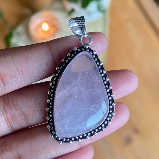 Rose Quartz Oxidised Statement Pendant | Stone of love & Self Love