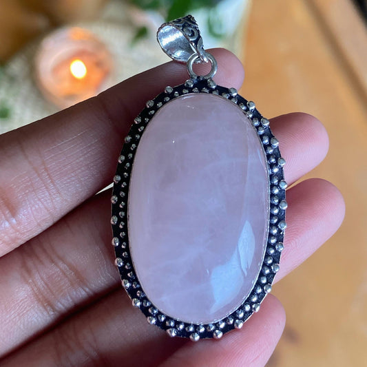 Rose Quartz Oxidised Statement Pendant | Stone of love & Self Love