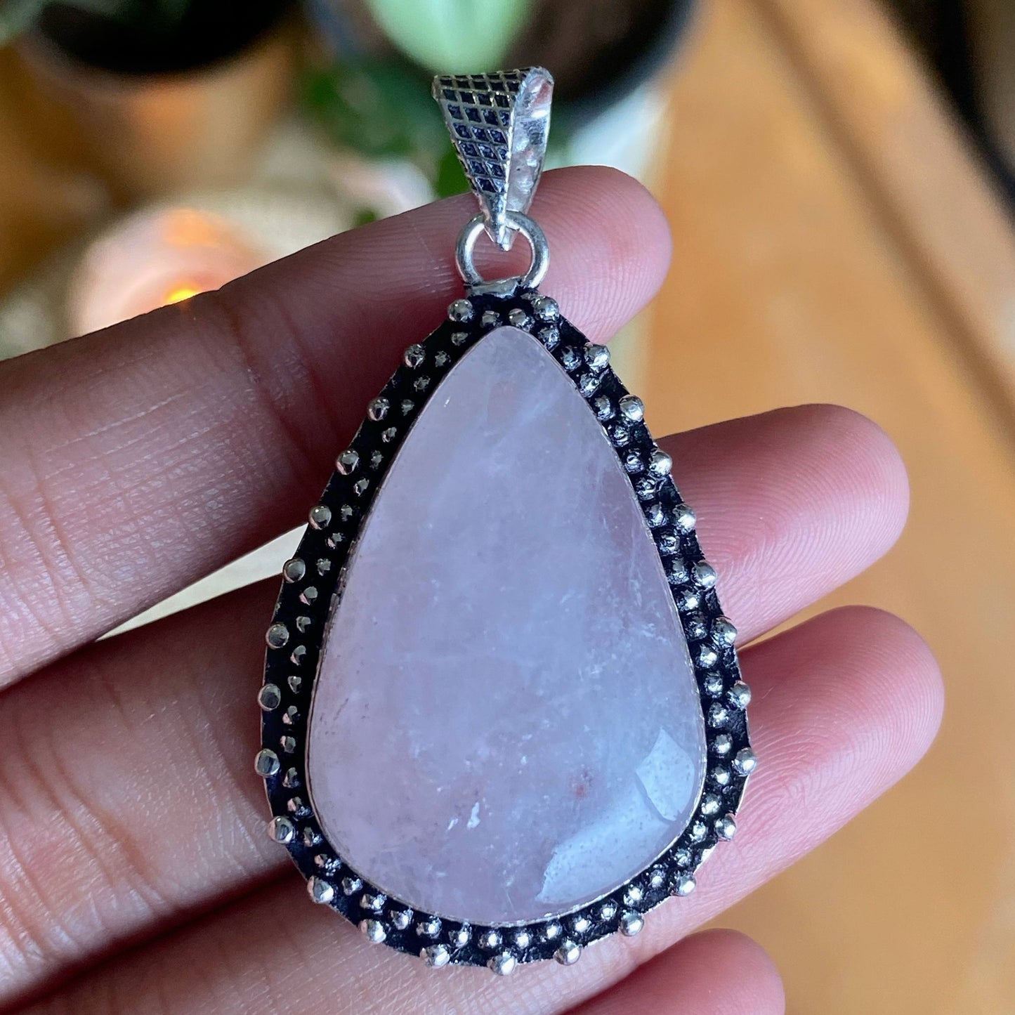 Rose Quartz Oxidised Statement Pendant | Stone of love & Self Love