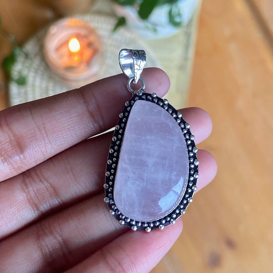 Rose Quartz Oxidised Statement Pendant | Stone of love & Self Love