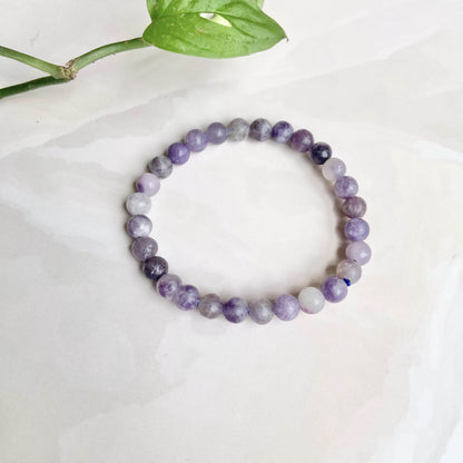 Lepidolite Bead Bracelet - 6mm | Clear Blockages of Heart Chakra & Third eye Chakra