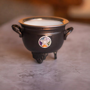 Pentacle Print Metal Cauldron with lid