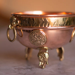 Tree of Life carved copper offering bowl