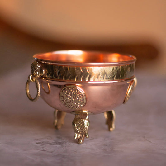 Tree of Life carved copper offering bowl