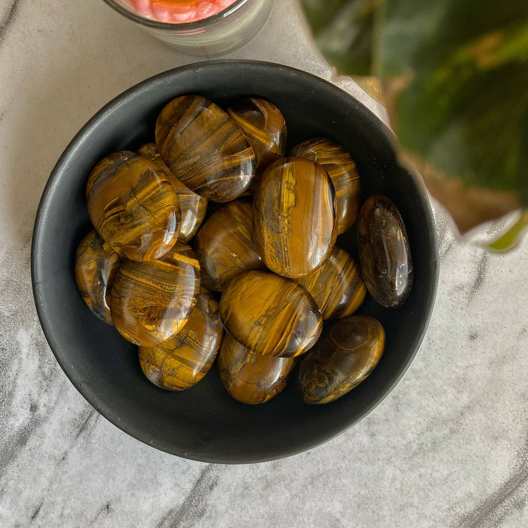 Tiger's eye Palm Stone | Promotes wealth & Protection against negative