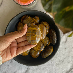 Tiger's eye Palm Stone | Promotes wealth & Protection against negative