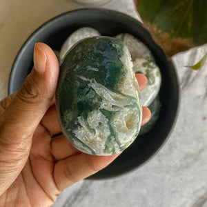 Moss Agate Palm Stone | Promotes wealth and business growth