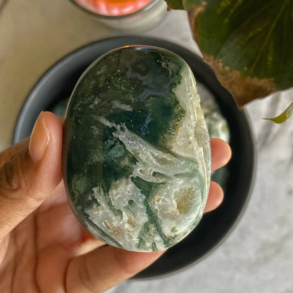 Moss Agate Palm Stone | Promotes wealth and business growth
