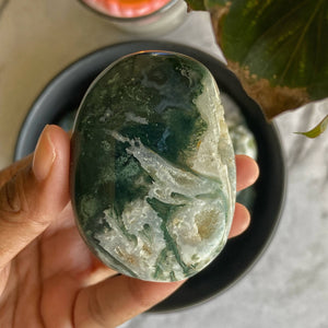 Moss Agate Palm Stone | Promotes wealth and business growth