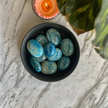 Load image into Gallery viewer, Blue Apatite Palm Stone | Motivational, Promotes focus &amp; Ambitiousness

