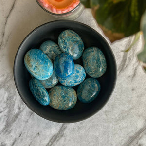Blue Apatite Palm Stone | Motivational, Promotes focus & Ambitiousness