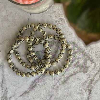 Dalmatian Jasper Bead Bracelet | Promotes Joy & Release Negativit