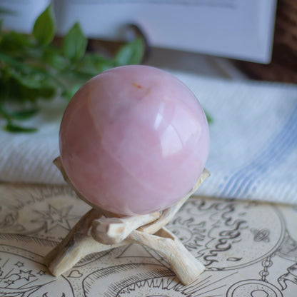 Rose Quartz Crystal Sphere with wooden Stand | Self love & Confidence