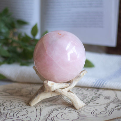 Rose Quartz Crystal Sphere with wooden Stand | Self love & Confidence