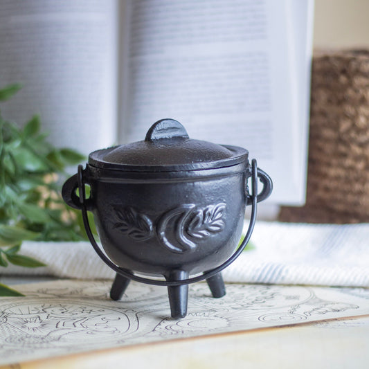 Cast Iron Leaf Carved Cauldron