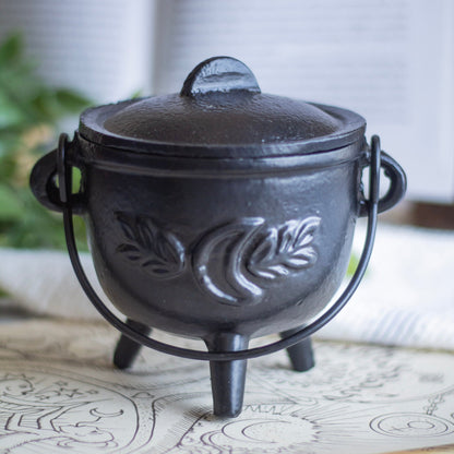 Cast Iron Leaf Carved Cauldron