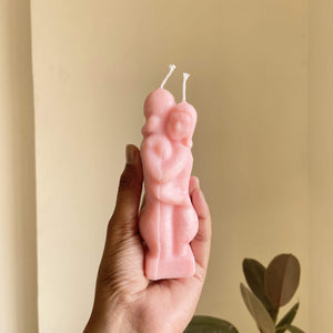 Pink Hugging Couple Candle